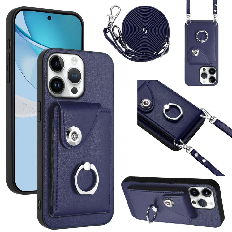 Organ Card Bag Ring Holder Phone Case with Long Lanyard – Wear-resistant, Ring Holder, Lanyard, For iPhone Air, For iPhone 16 Pro Max, For iPhone 16 Pro, For iPhone 16 Plus For iPhone 16 Pro Max Blue
