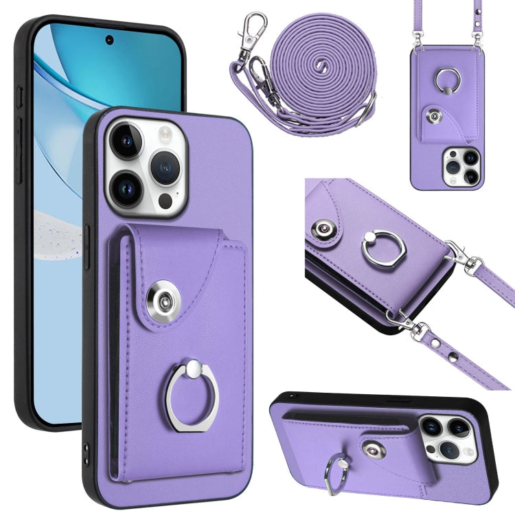 Organ Card Bag Ring Holder Phone Case with Long Lanyard – Wear-resistant, Ring Holder, Lanyard, For iPhone Air, For iPhone 16 Pro Max, For iPhone 16 Pro, For iPhone 16 Plus For iPhone 16 Pro Max Purple
