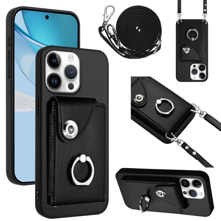Organ Card Bag Ring Holder Phone Case with Long Lanyard – Wear-resistant, Ring Holder, Lanyard, For iPhone Air, For iPhone 16 Pro Max, For iPhone 16 Pro, For iPhone 16 Plus For iPhone 16 Pro Max Black