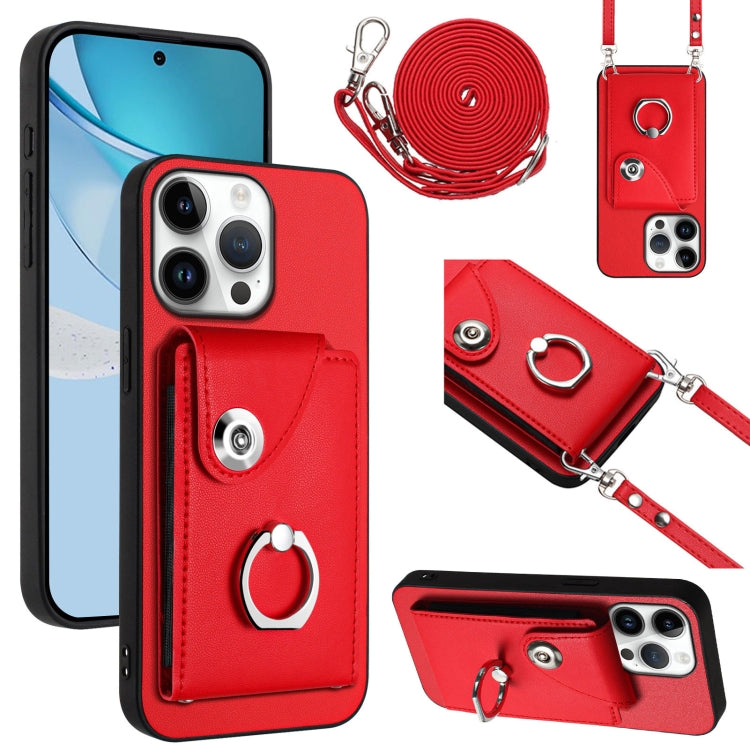 Organ Card Bag Ring Holder Phone Case with Long Lanyard – Wear-resistant, Ring Holder, Lanyard, For iPhone Air, For iPhone 16 Pro Max, For iPhone 16 Pro, For iPhone 16 Plus For iPhone 16 Pro Max Red