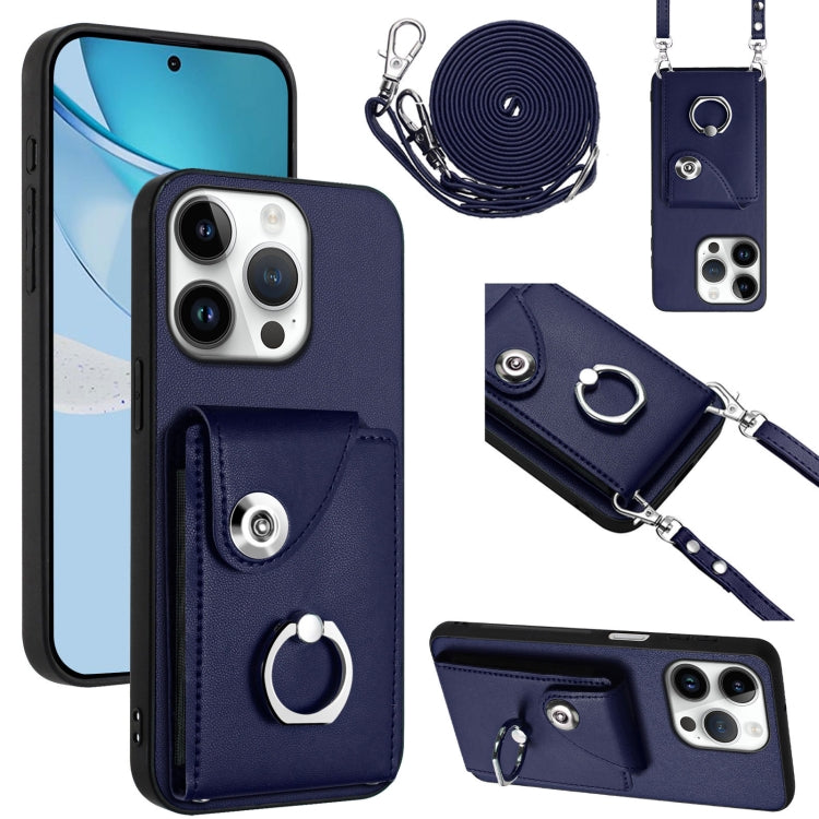 Organ Card Bag Ring Holder Phone Case with Long Lanyard – Wear-resistant, Ring Holder, Lanyard, For iPhone Air, For iPhone 16 Pro Max, For iPhone 16 Pro, For iPhone 16 Plus For iPhone 16 Pro Blue