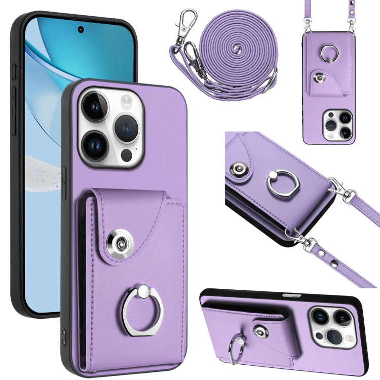 Organ Card Bag Ring Holder Phone Case with Long Lanyard – Wear-resistant, Ring Holder, Lanyard, For iPhone Air, For iPhone 16 Pro Max, For iPhone 16 Pro, For iPhone 16 Plus For iPhone 16 Pro Purple