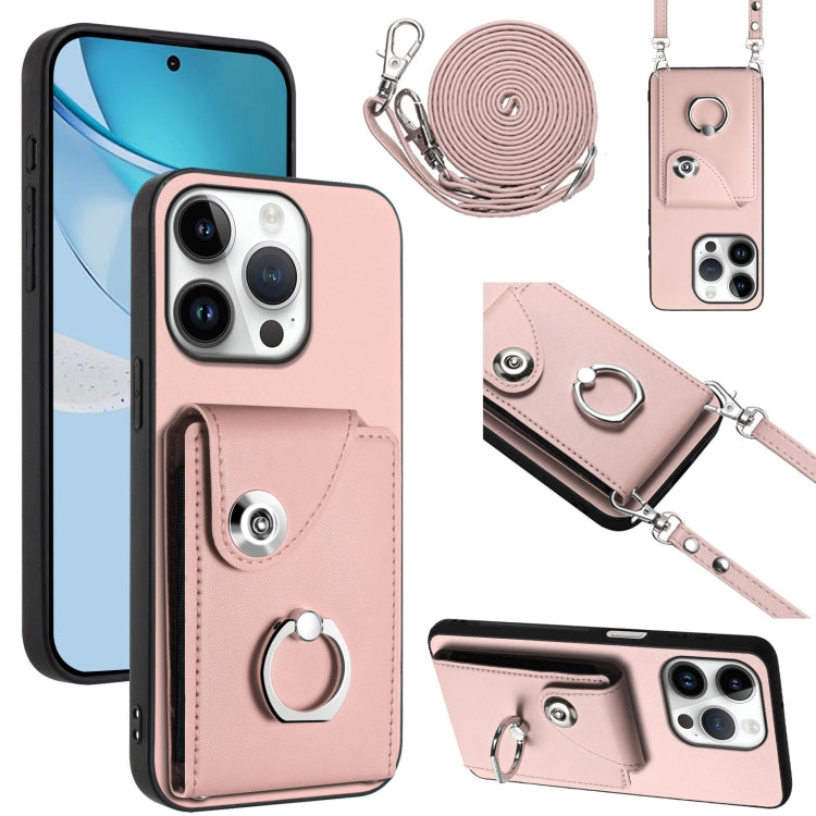 Organ Card Bag Ring Holder Phone Case with Long Lanyard – Wear-resistant, Ring Holder, Lanyard, For iPhone Air, For iPhone 16 Pro Max, For iPhone 16 Pro, For iPhone 16 Plus For iPhone 16 Pro Pink