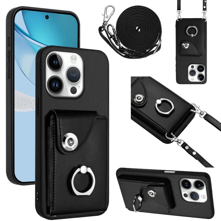Organ Card Bag Ring Holder Phone Case with Long Lanyard – Wear-resistant, Ring Holder, Lanyard, For iPhone Air, For iPhone 16 Pro Max, For iPhone 16 Pro, For iPhone 16 Plus For iPhone 16 Pro Black