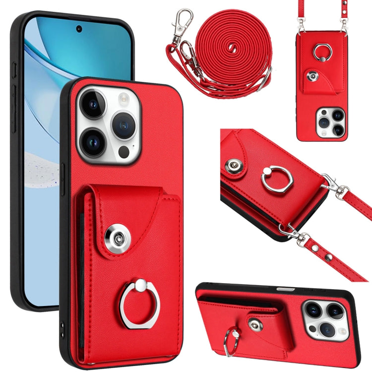 Organ Card Bag Ring Holder Phone Case with Long Lanyard – Wear-resistant, Ring Holder, Lanyard, For iPhone Air, For iPhone 16 Pro Max, For iPhone 16 Pro, For iPhone 16 Plus For iPhone 16 Pro Red