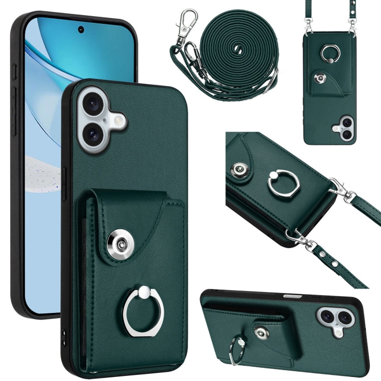 Organ Card Bag Ring Holder Phone Case with Long Lanyard – Wear-resistant, Ring Holder, Lanyard, For iPhone Air, For iPhone 16 Pro Max, For iPhone 16 Pro, For iPhone 16 Plus For iPhone 16 Plus Green