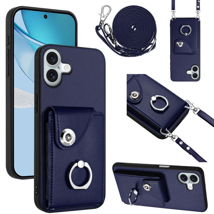 Organ Card Bag Ring Holder Phone Case with Long Lanyard – Wear-resistant, Ring Holder, Lanyard, For iPhone Air, For iPhone 16 Pro Max, For iPhone 16 Pro, For iPhone 16 Plus For iPhone 16 Plus Blue