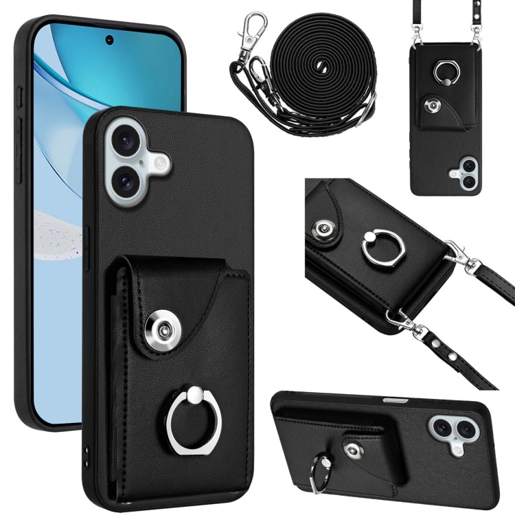 Organ Card Bag Ring Holder Phone Case with Long Lanyard – Wear-resistant, Ring Holder, Lanyard, For iPhone Air, For iPhone 16 Pro Max, For iPhone 16 Pro, For iPhone 16 Plus For iPhone 16 Plus Black