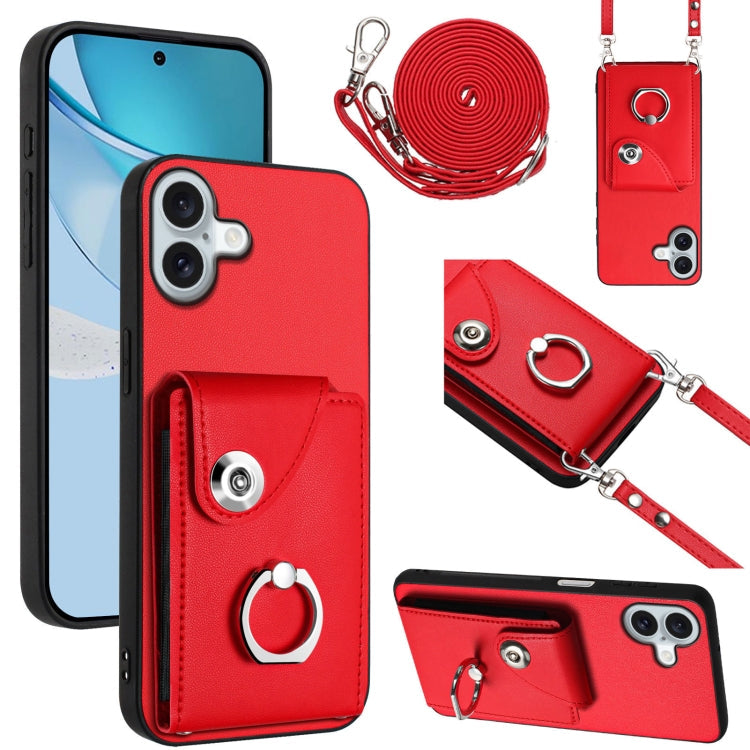 Organ Card Bag Ring Holder Phone Case with Long Lanyard – Wear-resistant, Ring Holder, Lanyard, For iPhone Air, For iPhone 16 Pro Max, For iPhone 16 Pro, For iPhone 16 Plus For iPhone 16 Plus Red