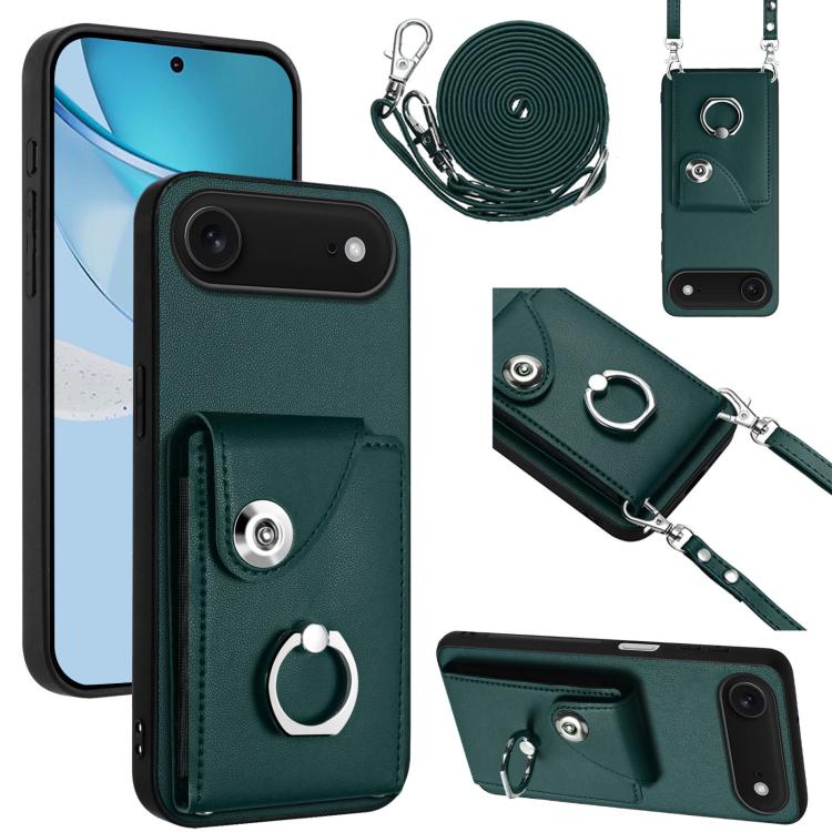 Organ Card Bag Ring Holder Phone Case with Long Lanyard, For iPhone Air, For iPhone 16 Pro Max, For iPhone 16 Pro, For iPhone 16 Plus For iPhone Air Green