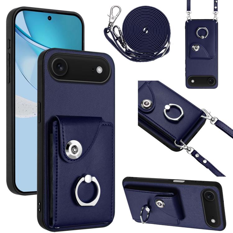 Organ Card Bag Ring Holder Phone Case with Long Lanyard – Wear-resistant, Ring Holder, Lanyard, For iPhone Air, For iPhone 16 Pro Max, For iPhone 16 Pro, For iPhone 16 Plus For iPhone Air Blue