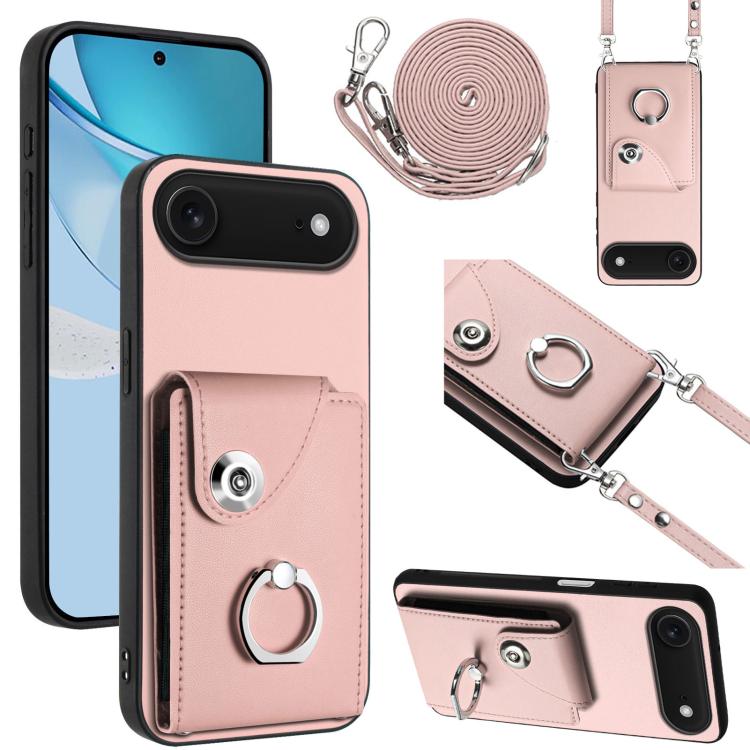 Organ Card Bag Ring Holder Phone Case with Long Lanyard – Wear-resistant, Ring Holder, Lanyard, For iPhone Air, For iPhone 16 Pro Max, For iPhone 16 Pro, For iPhone 16 Plus For iPhone Air Pink