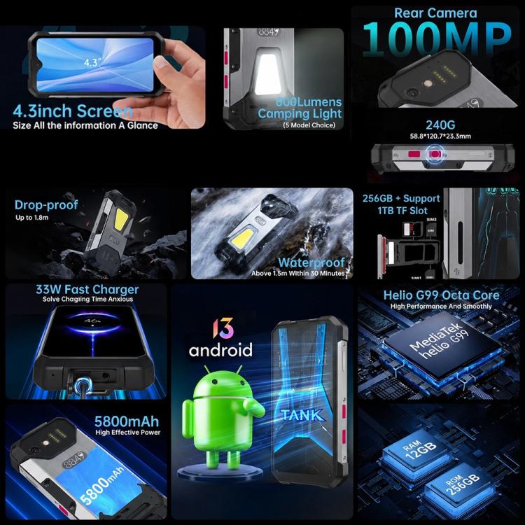 Tank Mini 1 Rugged 4.3" Android 13 Smartphone 8GB+256GB – Aluminum Alloy