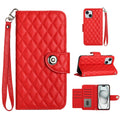 Rhombic Texture Flip Leather Phone Case with Lanyard – Wear-resistant, Lanyard, Card Slot, For iPhone 15, For iPhone 14 Plus, For iPhone 14, For iPhone 14 Pro For iPhone 15 Red