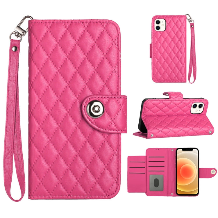Rhombic Texture Flip Leather Phone Case with Lanyard – Wear-resistant, Lanyard, Card Slot, For iPhone 11, For iPhone 11 Pro, For iPhone XS / X, For iPhone XR For iPhone 11 Rose Red