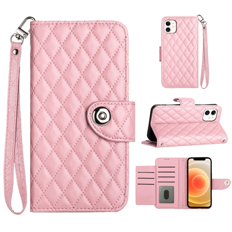Rhombic Texture Flip Leather Phone Case with Lanyard – Wear-resistant, Lanyard, Card Slot, For iPhone 11, For iPhone 11 Pro, For iPhone XS / X, For iPhone XR For iPhone 11 Pink