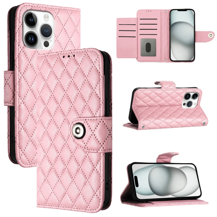 Rhombic Texture Flip Leather Phone Case with Lanyard – Wear-resistant, Lanyard, Card Slot, For iPhone SE 2024, For iPhone 16 Pro Max, For iPhone 16 Pro, For iPhone 16 Plus For iPhone 16 Pro Max Pink