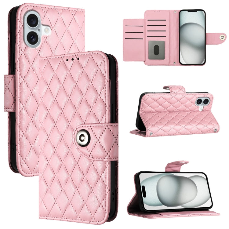 Rhombic Texture Flip Leather Phone Case with Lanyard – Wear-resistant, Lanyard, Card Slot, For iPhone SE 2024, For iPhone 16 Pro Max, For iPhone 16 Pro, For iPhone 16 Plus For iPhone 16 Plus Pink