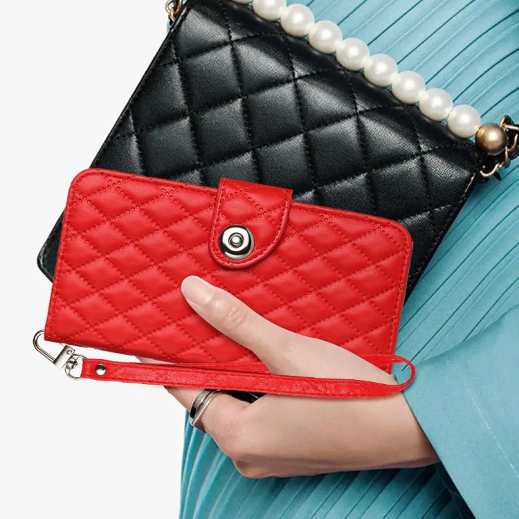 Rhombic Texture Flip Leather Phone Case with Lanyard, For iPhone 16, For iPhone 15 Pro Max, For iPhone 15 Pro, For iPhone 15 Plus