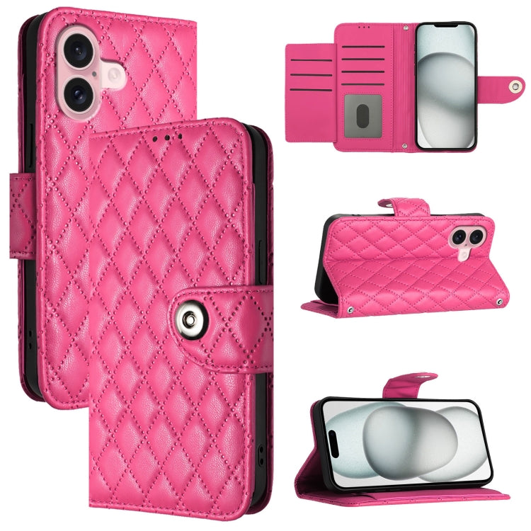 Rhombic Texture Flip Leather Phone Case with Lanyard – Wear-resistant, Lanyard, Card Slot, For iPhone 16, For iPhone 15 Pro Max, For iPhone 15 Pro, For iPhone 15 Plus For iPhone 16 Rose Red