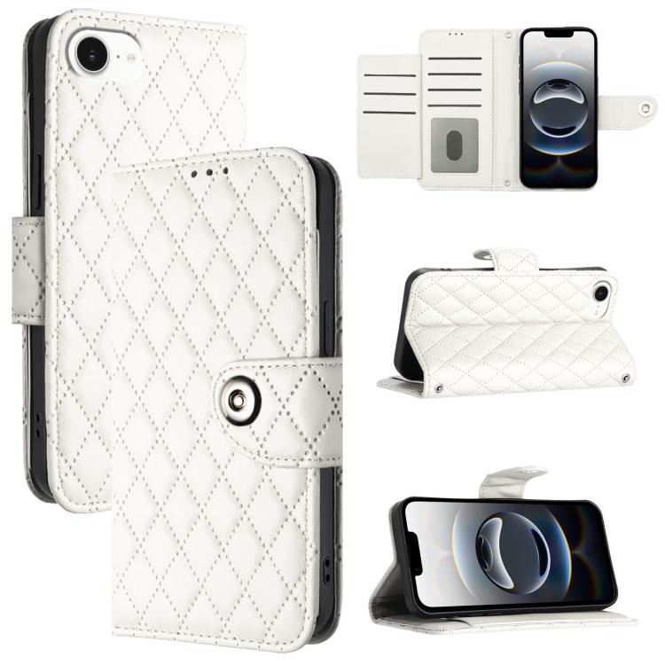 Rhombic Texture Flip Leather Phone Case with Lanyard – Wear-resistant, Lanyard, Card Slot, For iPhone SE 2024, For iPhone 16 Pro Max, For iPhone 16 Pro, For iPhone 16 Plus For iPhone SE 2024 White