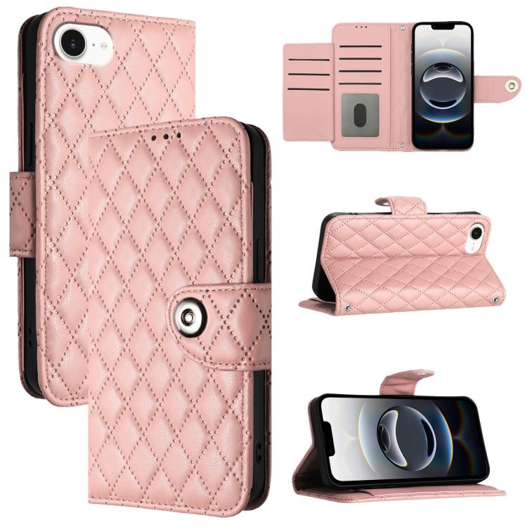 Rhombic Texture Flip Leather Phone Case with Lanyard – Wear-resistant, Lanyard, Card Slot, For iPhone SE 2024, For iPhone 16 Pro Max, For iPhone 16 Pro, For iPhone 16 Plus For iPhone SE 2024 Coral Pink
