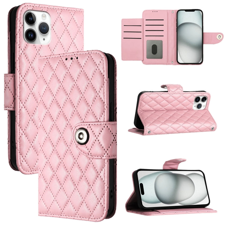 Rhombic Texture Flip Leather Phone Case with Lanyard – Wear-resistant, Lanyard, Card Slot, For iPhone 11, For iPhone 11 Pro, For iPhone XS / X, For iPhone XR For iPhone 11 Pro Pink