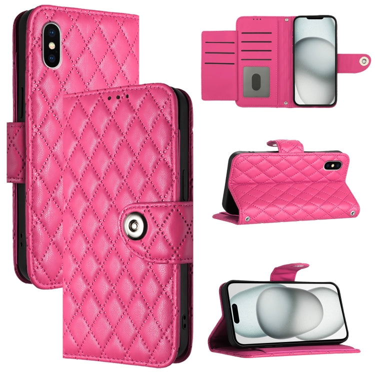 Rhombic Texture Flip Leather Phone Case with Lanyard – Wear-resistant, Lanyard, Card Slot, For iPhone 11, For iPhone 11 Pro, For iPhone XS / X, For iPhone XR For iPhone XS X Rose Red