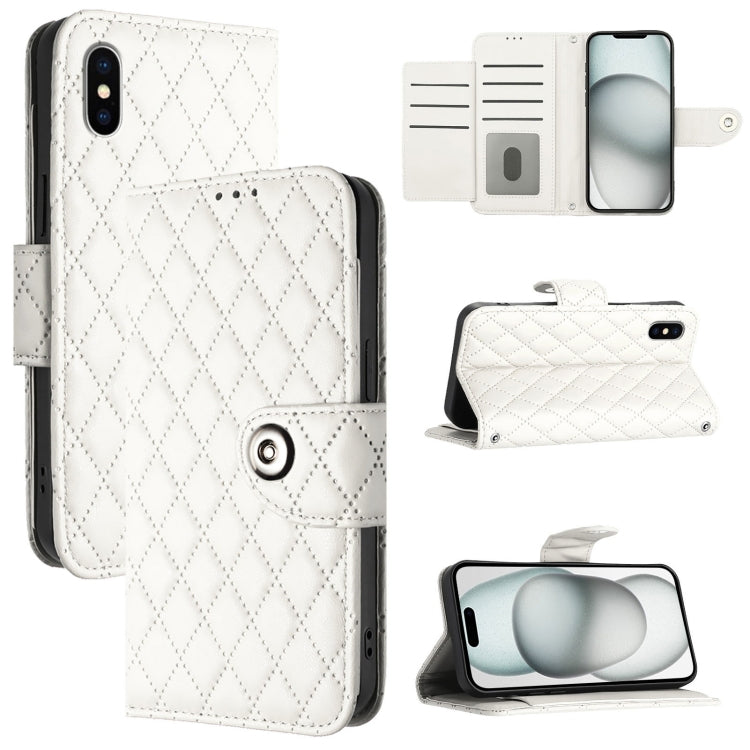 Rhombic Texture Flip Leather Phone Case with Lanyard – Wear-resistant, Lanyard, Card Slot, For iPhone 11, For iPhone 11 Pro, For iPhone XS / X, For iPhone XR For iPhone XS X White