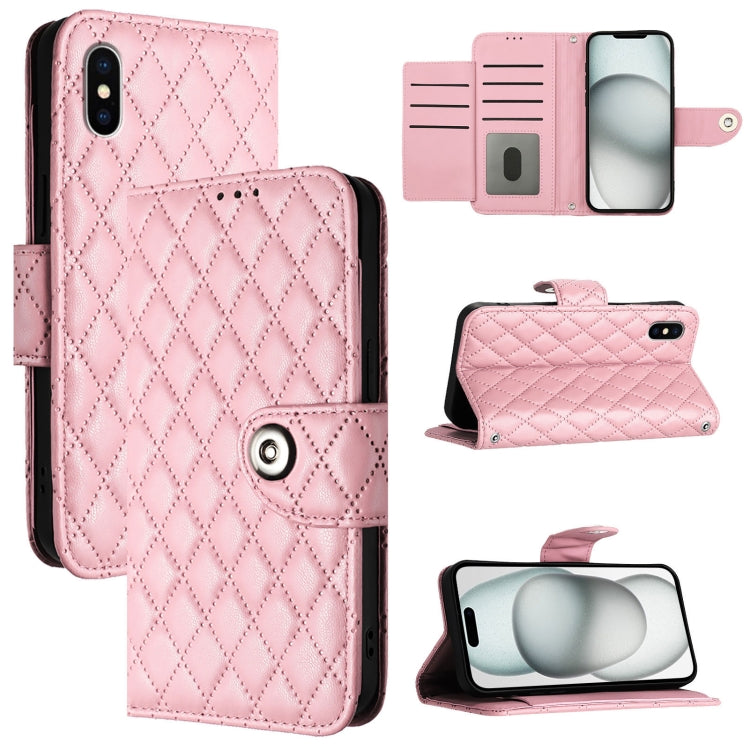 Rhombic Texture Flip Leather Phone Case with Lanyard – Wear-resistant, Lanyard, Card Slot, For iPhone 11, For iPhone 11 Pro, For iPhone XS / X, For iPhone XR For iPhone XS X Pink