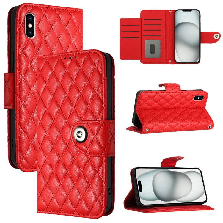 Rhombic Texture Flip Leather Phone Case with Lanyard – Wear-resistant, Lanyard, Card Slot, For iPhone XS Max, For iPhone 8 Plus / 7 Plus / 6s Plus For iPhone XS Max Red