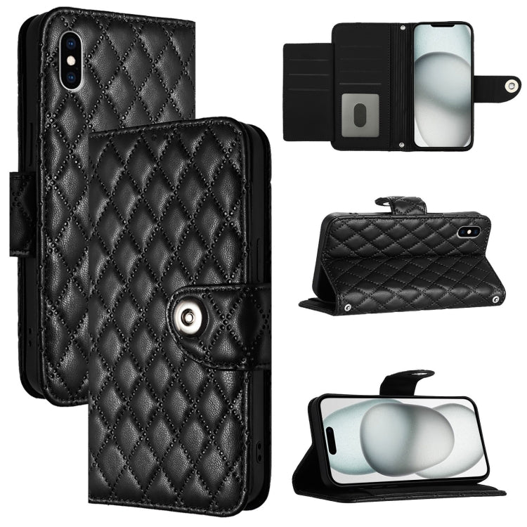 Rhombic Texture Flip Leather Phone Case with Lanyard – Wear-resistant, Lanyard, Card Slot, For iPhone XS Max, For iPhone 8 Plus / 7 Plus / 6s Plus For iPhone XS Max Black