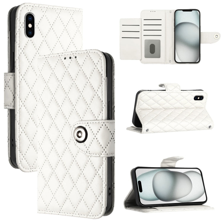 Rhombic Texture Flip Leather Phone Case with Lanyard – Wear-resistant, Lanyard, Card Slot, For iPhone XS Max, For iPhone 8 Plus / 7 Plus / 6s Plus For iPhone XS Max White