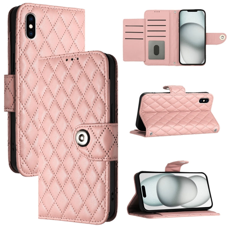 Rhombic Texture Flip Leather Phone Case with Lanyard – Wear-resistant, Lanyard, Card Slot, For iPhone XS Max, For iPhone 8 Plus / 7 Plus / 6s Plus For iPhone XS Max Coral Pink