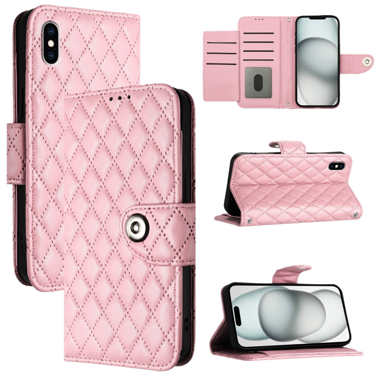 Rhombic Texture Flip Leather Phone Case with Lanyard – Wear-resistant, Lanyard, Card Slot, For iPhone XS Max, For iPhone 8 Plus / 7 Plus / 6s Plus For iPhone XS Max Pink