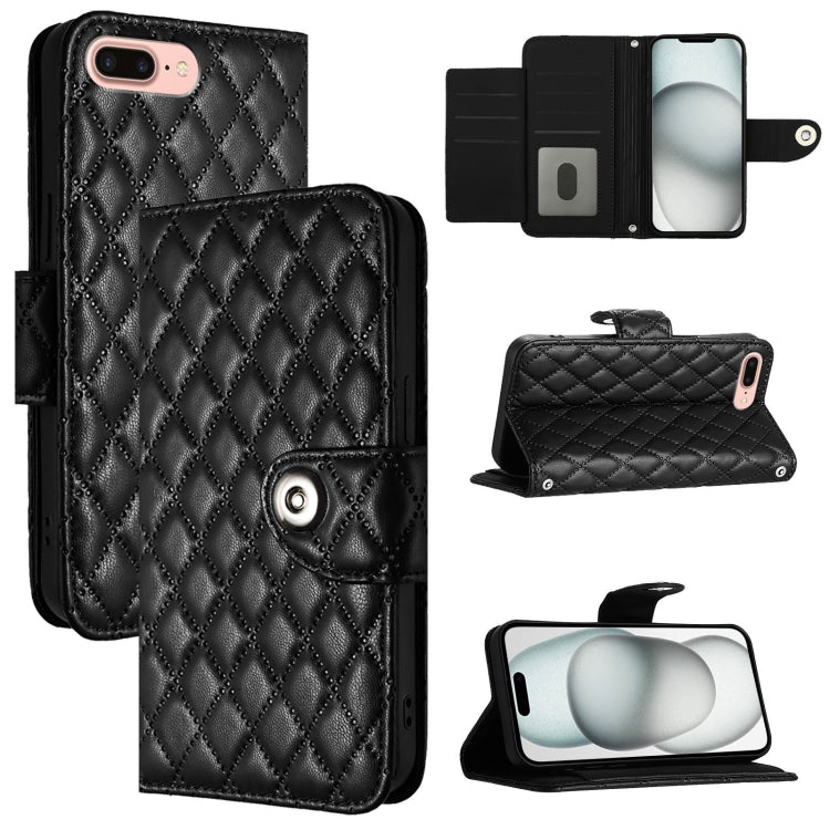 Rhombic Texture Flip Leather Phone Case with Lanyard – Wear-resistant, Lanyard, Card Slot, For iPhone XS Max, For iPhone 8 Plus / 7 Plus / 6s Plus For iPhone 8 Plus 7 Plus 6s Plus Black