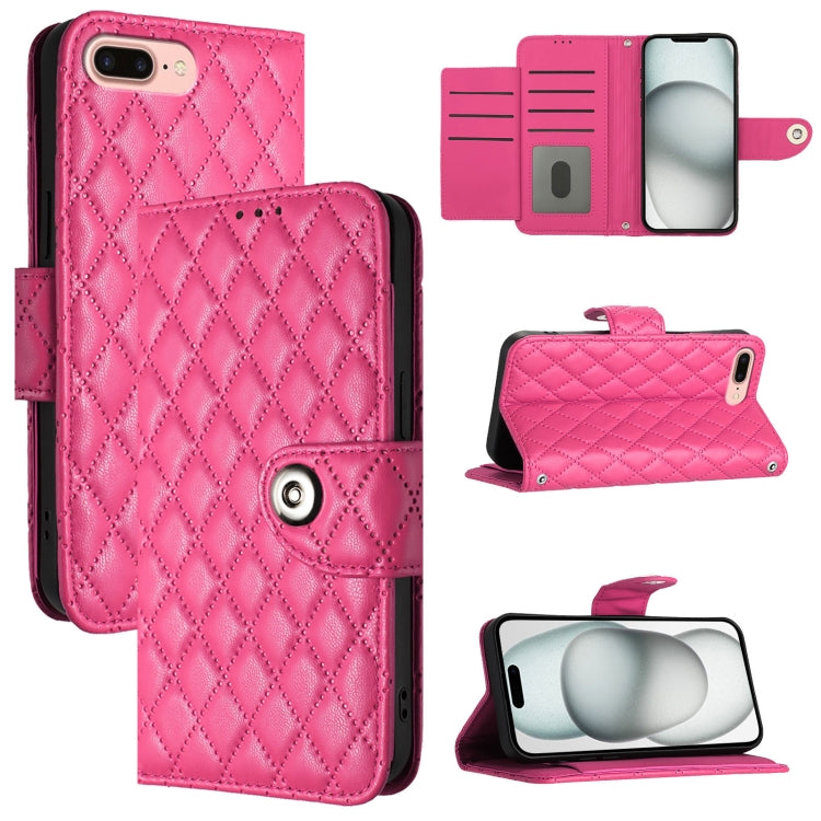 Rhombic Texture Flip Leather Phone Case with Lanyard – Wear-resistant, Lanyard, Card Slot, For iPhone XS Max, For iPhone 8 Plus / 7 Plus / 6s Plus For iPhone 8 Plus 7 Plus 6s Plus Rose Red