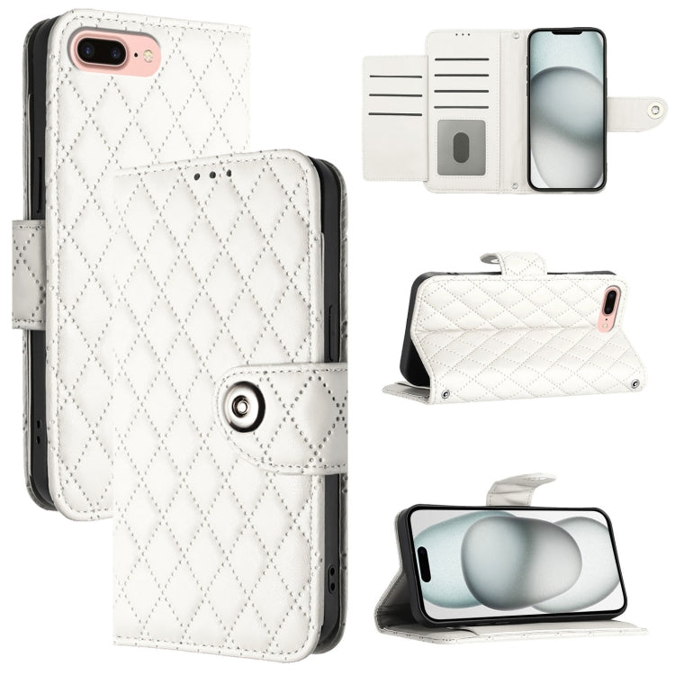 Rhombic Texture Flip Leather Phone Case with Lanyard – Wear-resistant, Lanyard, Card Slot, For iPhone XS Max, For iPhone 8 Plus / 7 Plus / 6s Plus For iPhone 8 Plus 7 Plus 6s Plus White