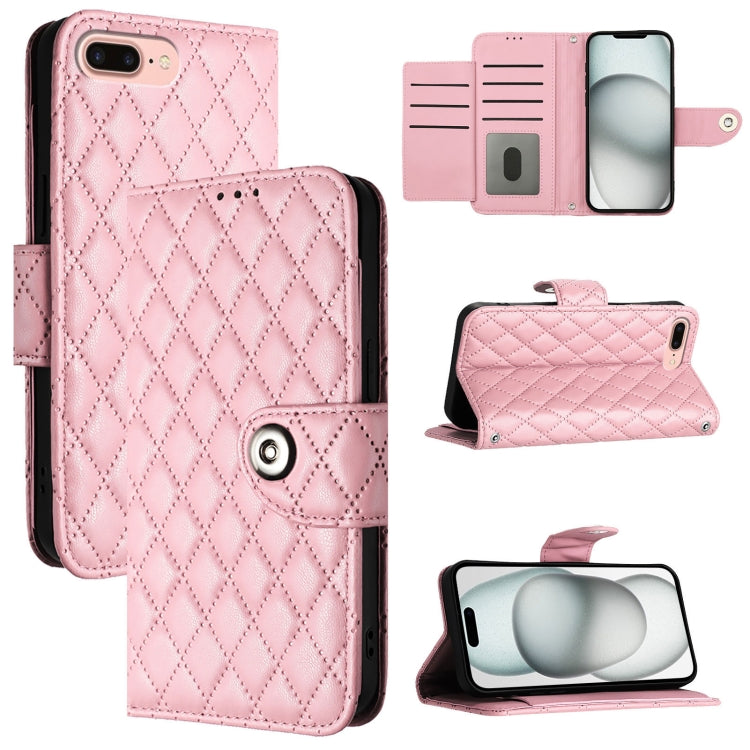 Rhombic Texture Flip Leather Phone Case with Lanyard – Wear-resistant, Lanyard, Card Slot, For iPhone XS Max, For iPhone 8 Plus / 7 Plus / 6s Plus For iPhone 8 Plus 7 Plus 6s Plus Pink