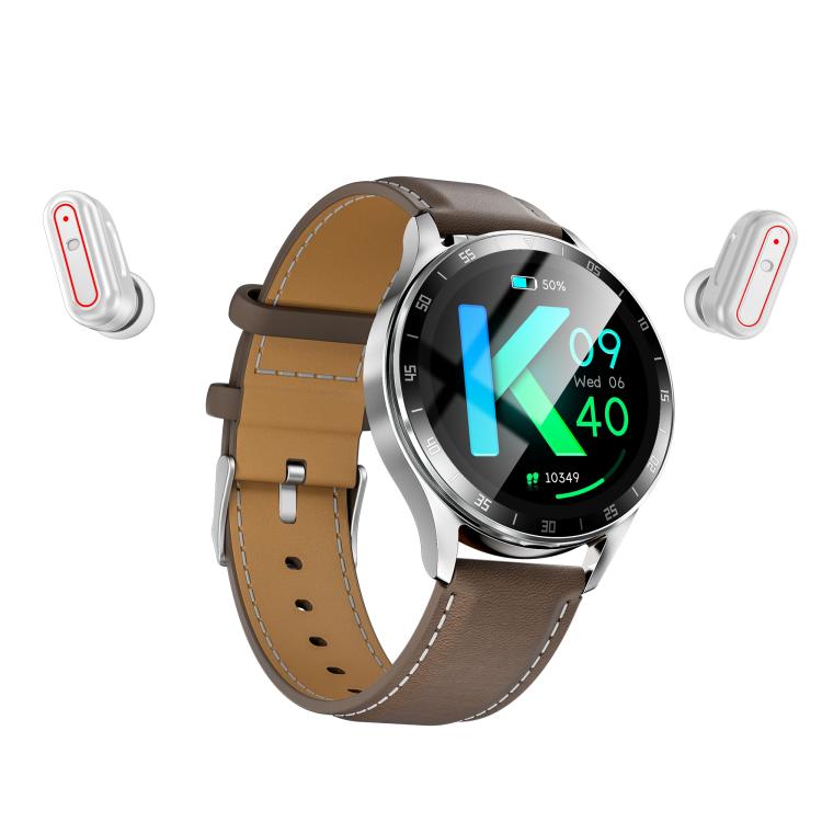 X10 Smart Watch – 1.39" Screen, Heart Rate Monitoring, NFC Silver + Brown Leather