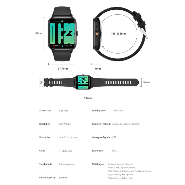 QS13 Watch – 1.83" Screen, Blood Pressure Monitoring, Heart Rate Monitoring