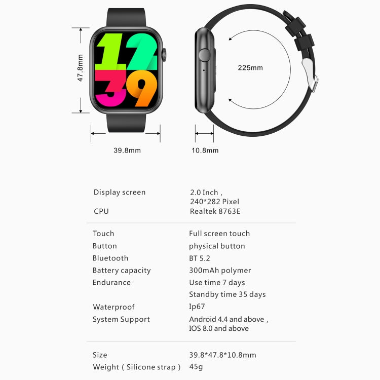 QX7 Watch – 2.0" Screen, Blood Pressure Monitoring, Heart Rate Monitoring