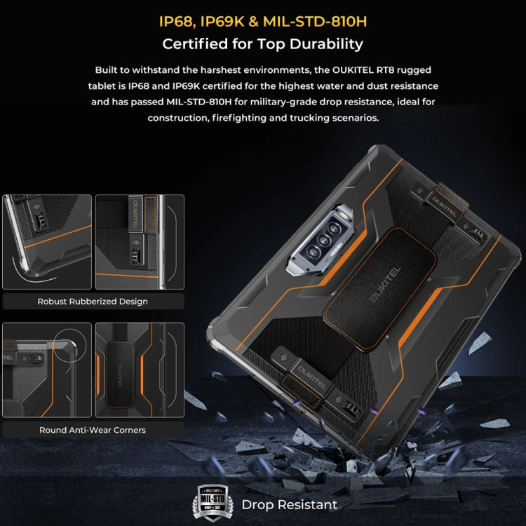OUKITEL RT8 4G Network IP68/IP69K Rugged Tablet, 11 inch Android 13 MediaTek Helio G99 Quad Core Support Dual SIM, EU Plug, RT8 6GB+256GB – Bluetooth