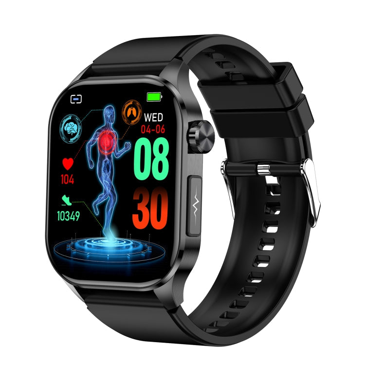 ET580 2.04 inch AMOLED Screen Sports Smart Watch Support Bluetooth Call / ECG Function Black Silicone Band