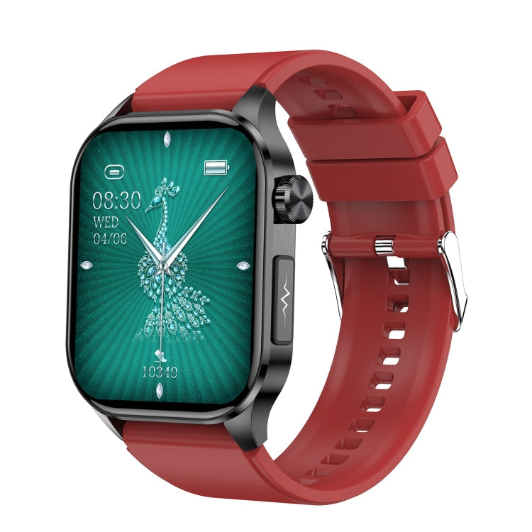 ET580 2.04 inch AMOLED Screen Sports Smart Watch Support Bluetooth Call / ECG Function Red Silicone Band