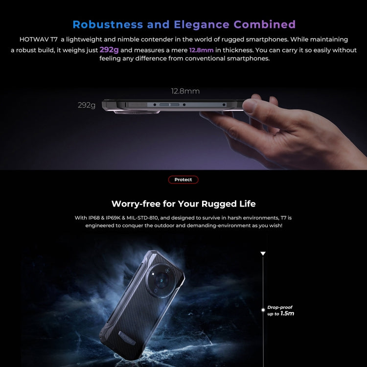 HOTWAV T7 Rugged Phone, 6280mAh, 6.52 inch Android 13 MT8788 Octa Core, Network: 4G, OTG, 4GB+128GB – Magnetic, Bluetooth, Aluminum Alloy