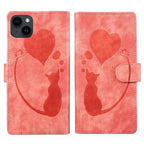 Pen Heart Cat Embossed Leather Phone Case, For iPhone 14 Plus, For iPhone 14, For iPhone 14 Pro, For iPhone 14 Pro Max For iPhone 14 Plus Orange
