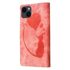 Pen Heart Cat Embossed Leather Phone Case, For iPhone 14 Plus, For iPhone 14, For iPhone 14 Pro, For iPhone 14 Pro Max