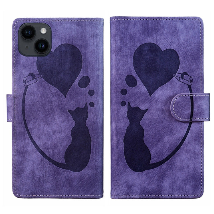 Pen Heart Cat Embossed Leather Phone Case – Wear-resistant, Card Slot, Leather, For iPhone 13 mini, For iPhone 12, For iPhone 12 Pro Max, For iPhone 12 Pro For iPhone 13 mini Purple