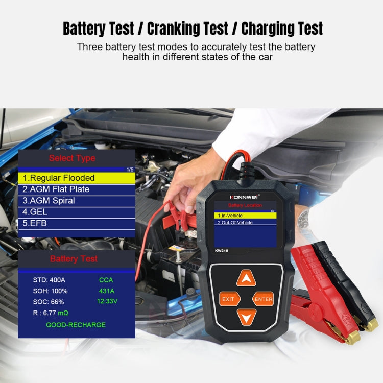 KONNWEI KW218 2.4 inch Color Screen Car Battery Tester, KW218 – TPU